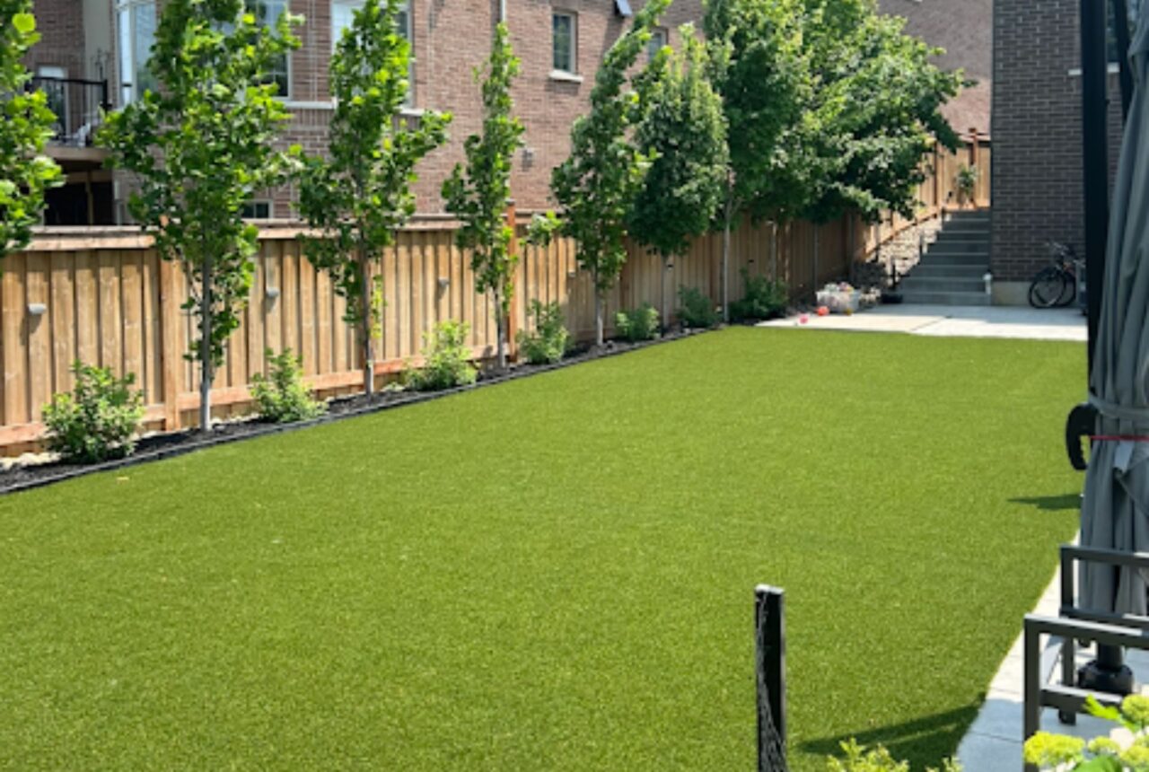 backyard artificial grass installation in Ajax